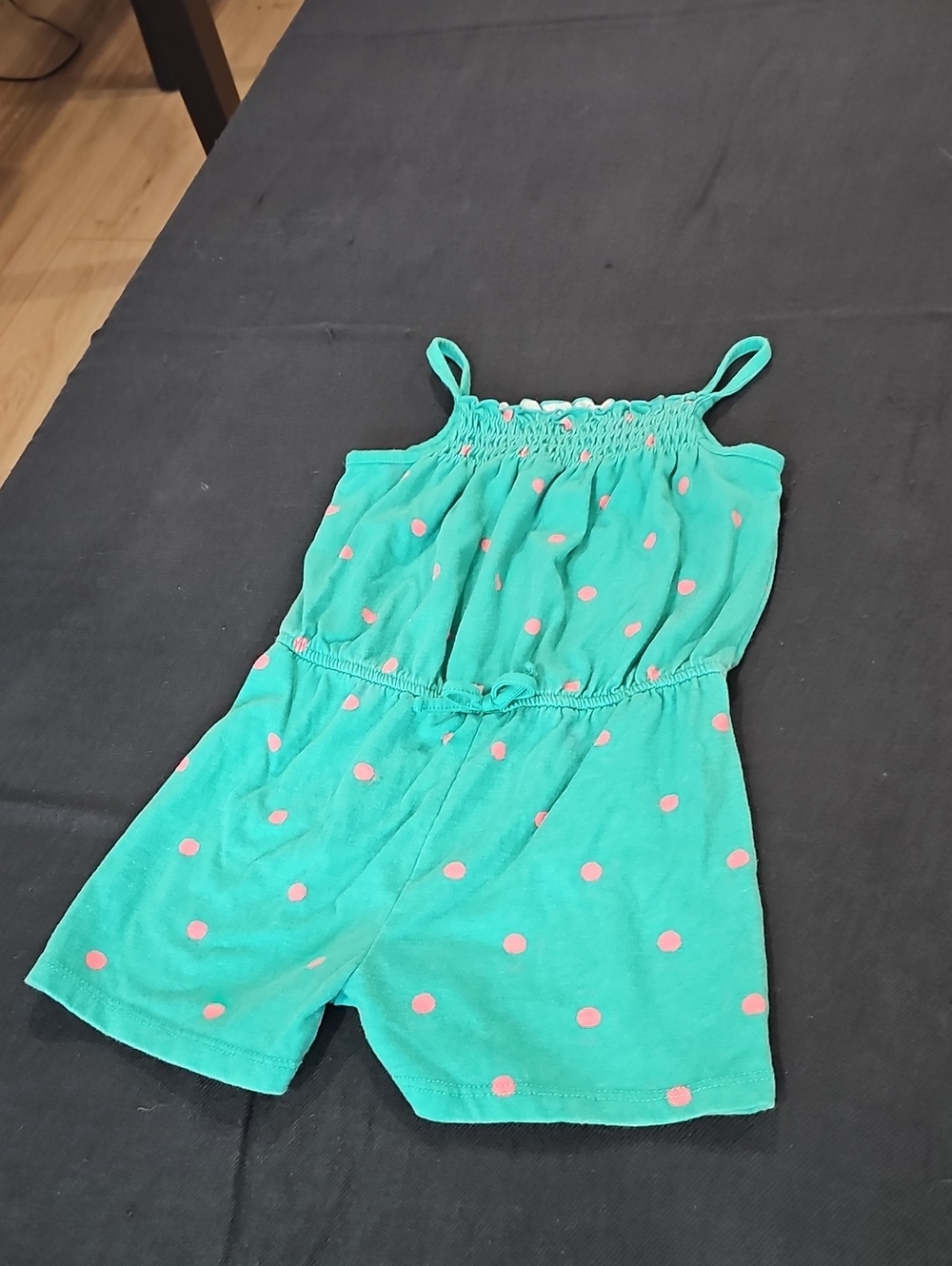 Girls' Green Polka Dot Romper with Pink Dots